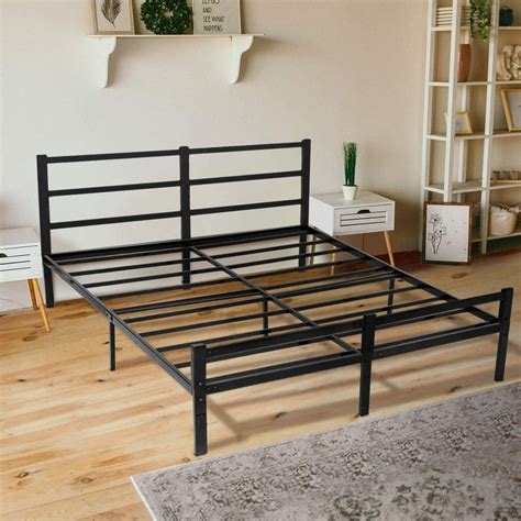 queen metal bed frame no box spring needed|simple platform bed frame queen.